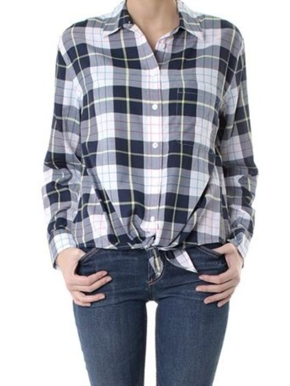 Equipment Femme Daddy Cotton Plaid Tie Front Button Down Shirt Size L Worn Twice